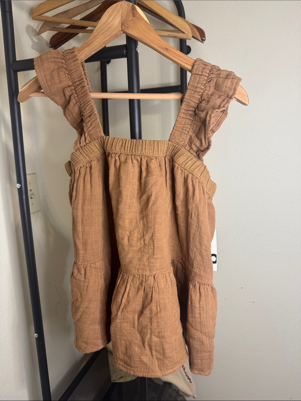 SO Women's Ruffle Strap Cotton Blend Top - Brown